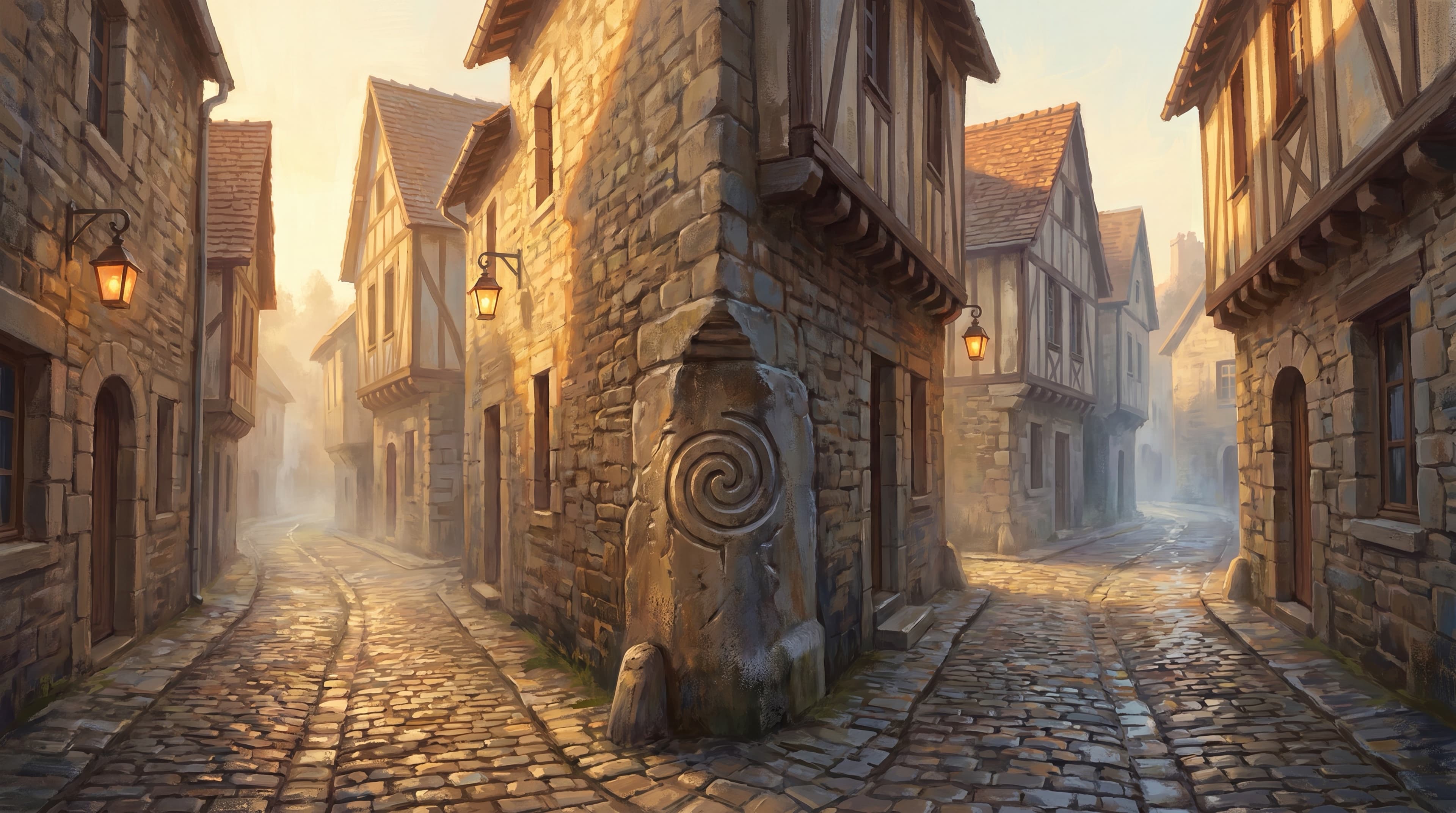 An open stone archway at dusk, the threshold between the city you know and the one waiting beyond