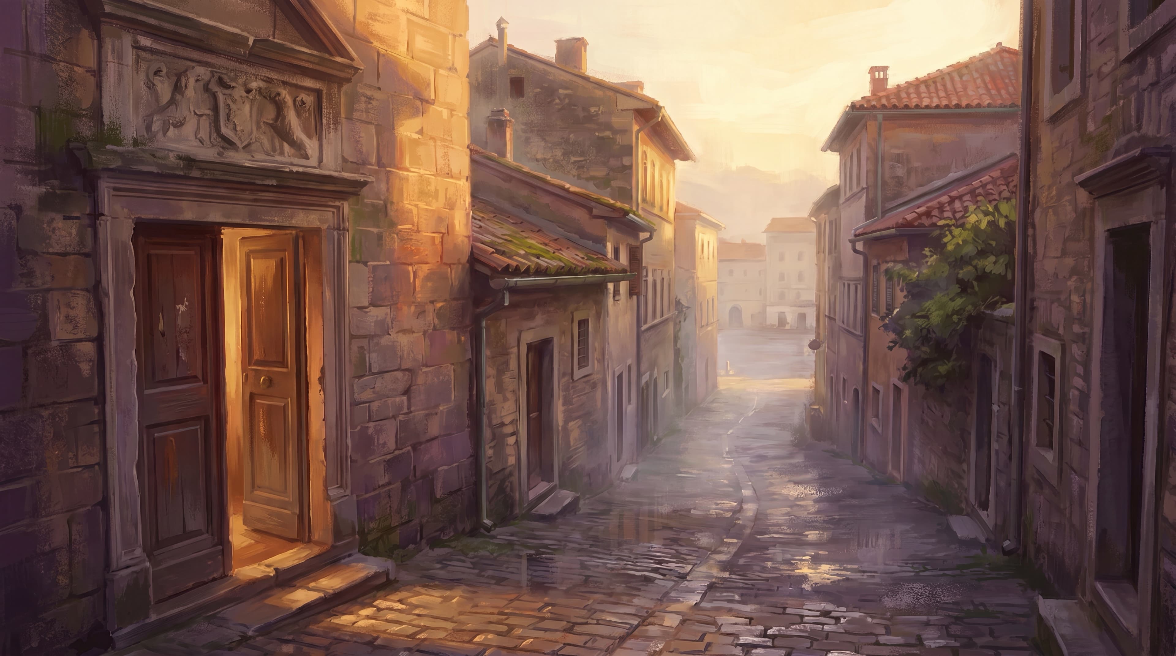 An open stone archway at dusk, the threshold between the city you know and the one waiting beyond