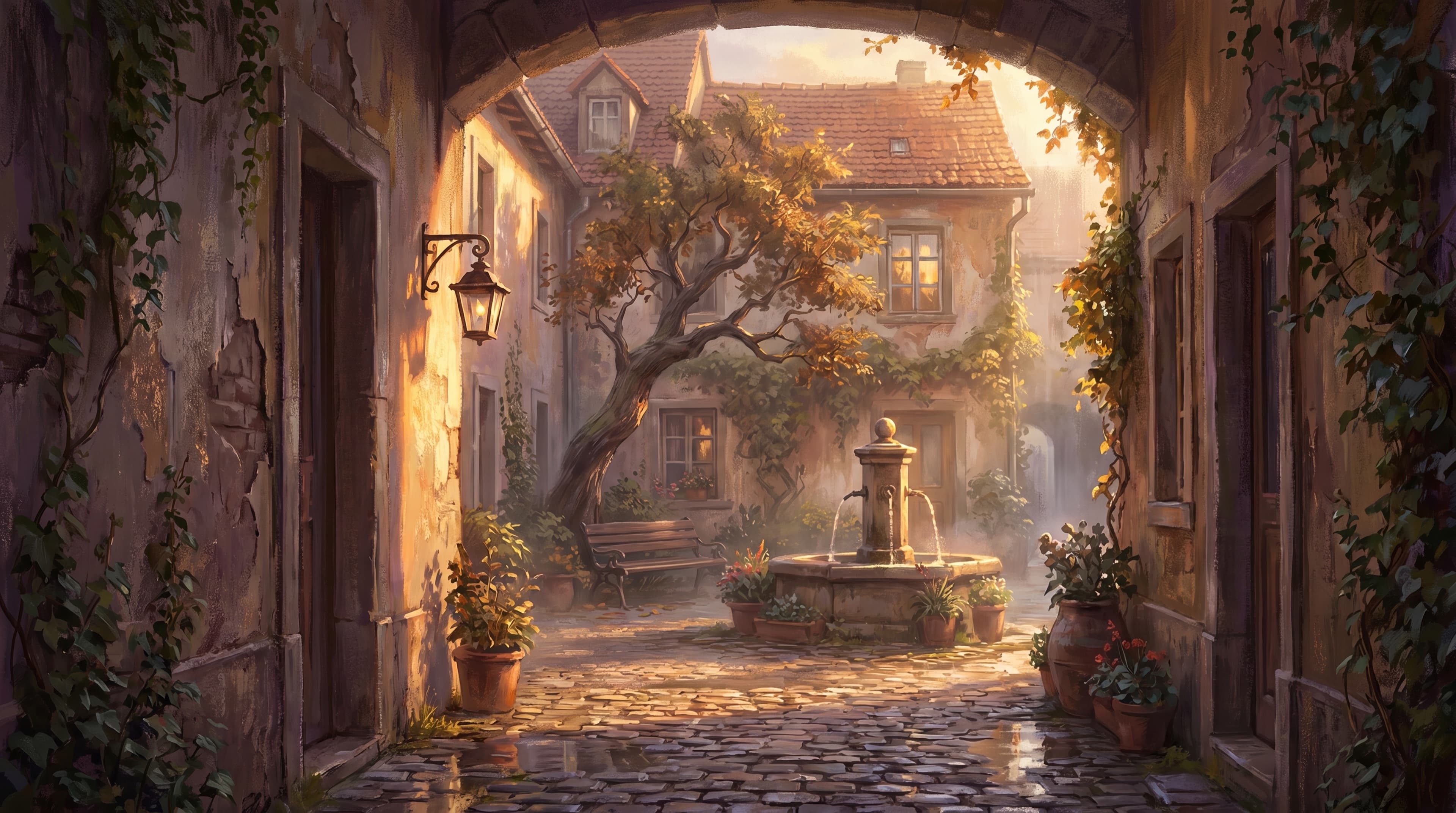 An open stone archway at dusk, the threshold between the city you know and the one waiting beyond